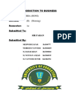 Introduction To Business Program: BBA (HONS) Section: (B) (Morning) Semester: 1st Submitted To: Sir Faran Submitted by