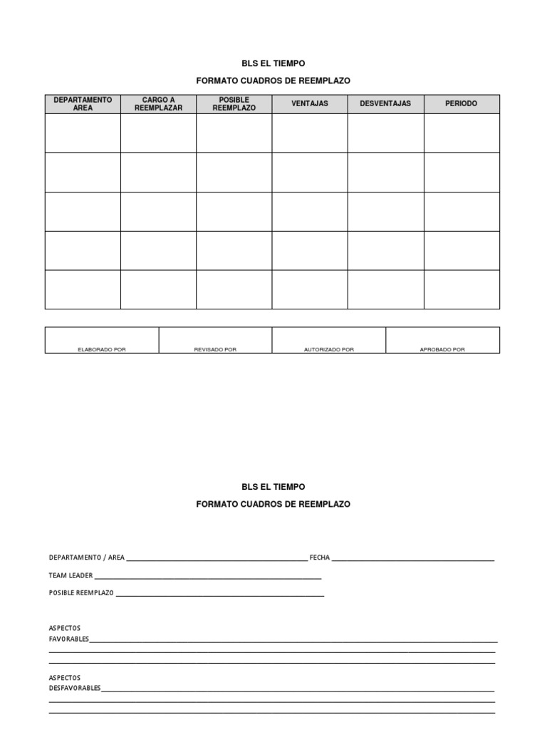 Formato Cuadros de Reemplazo PDF