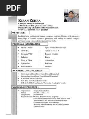Job Cv Kiran Zehra (Pharma)