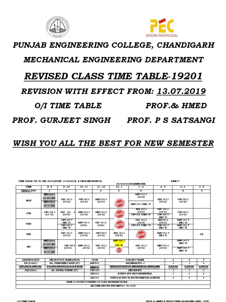 Revised Mechanical Engineering Timetable | PDF | Computing | Science