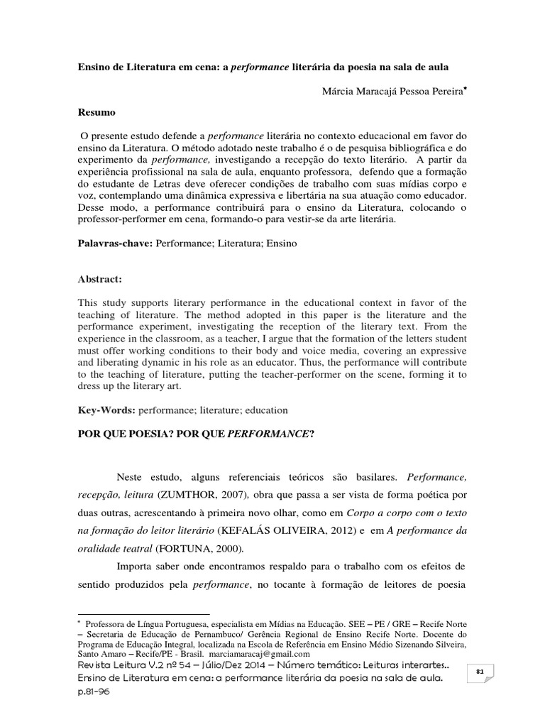 Performance Literária no Ensino de Literatura | PDF | Poesia | Mídia de ...