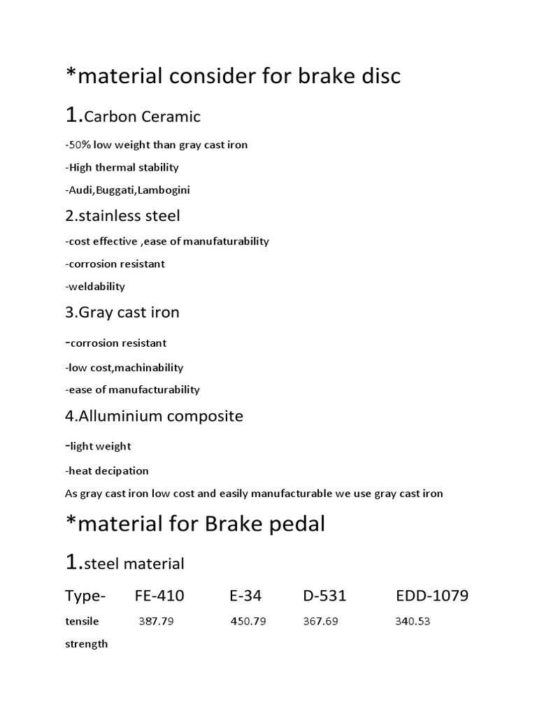 Brake System Material Guide | PDF | Brake | Steel