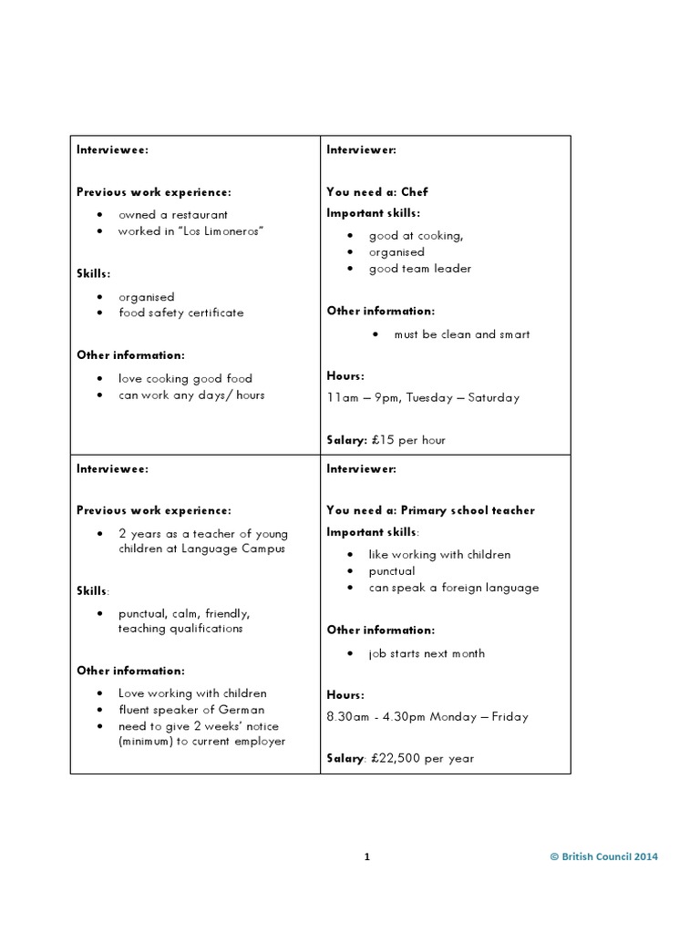 A Job Interview Resource A | PDF | Job Interview | Teachers
