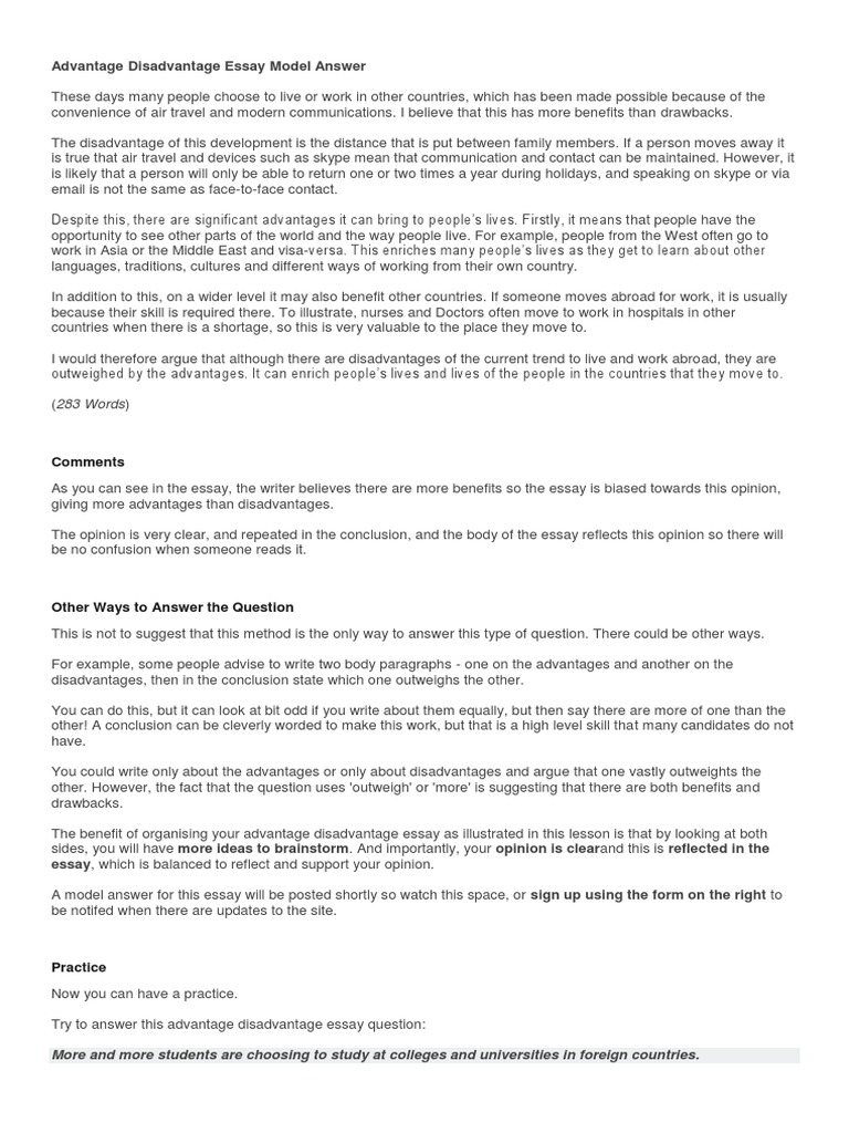 Advantage Disadvantage Essay Model Answer PDF Video Games Human