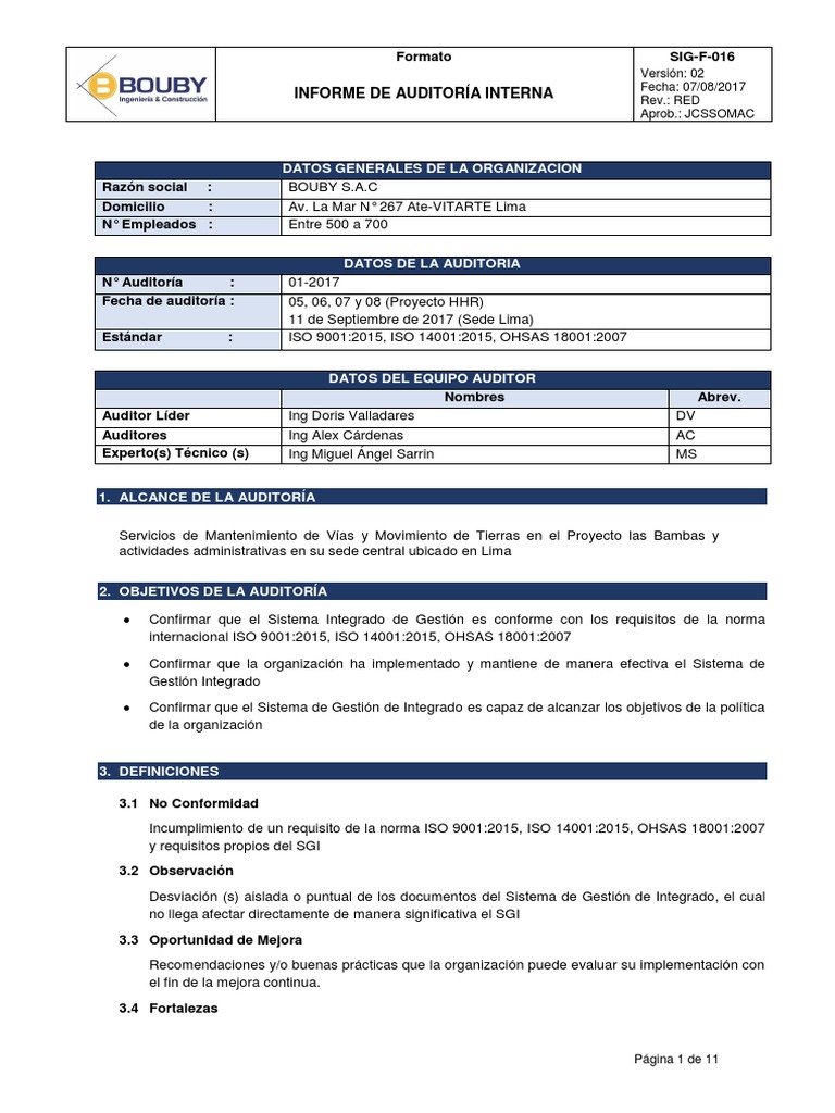 Informe de Auditoría Interna 2017 ISO | PDF | Organización ...