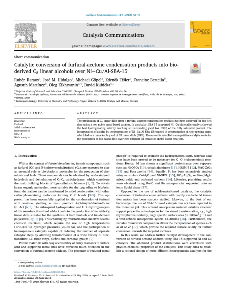 Catalysis Communications Short Communication PDF Hydrogenation