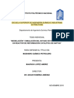 Modelacion y Simulación Del Estado Estacionario de Un Reactor de Reformacion Catalítica de Naftas