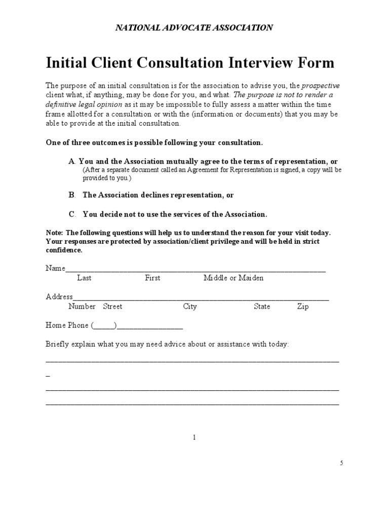 Initial Client Consultation Interview Form 0967a Lawyer Government