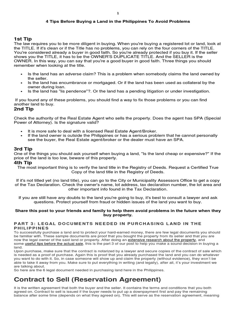 4 Tips Before Buying A Land in The Philippines To Avoid Problems | PDF ...