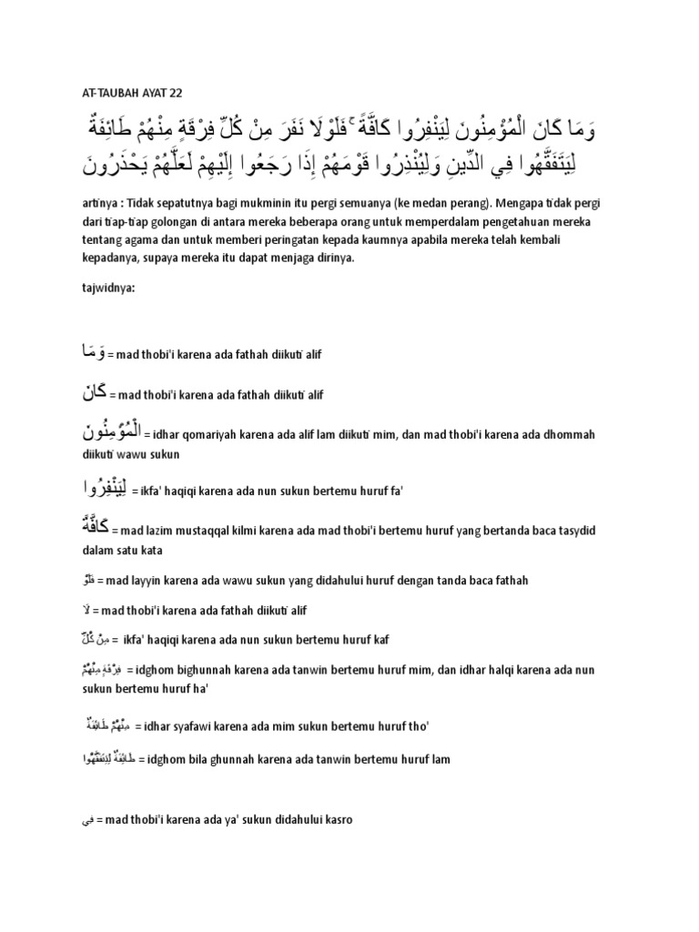 Hukum Bacaan Surah At Taubah Ayat 122