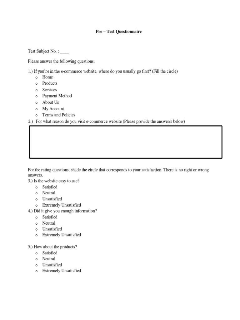 Pre - Test Questionnaire | PDF