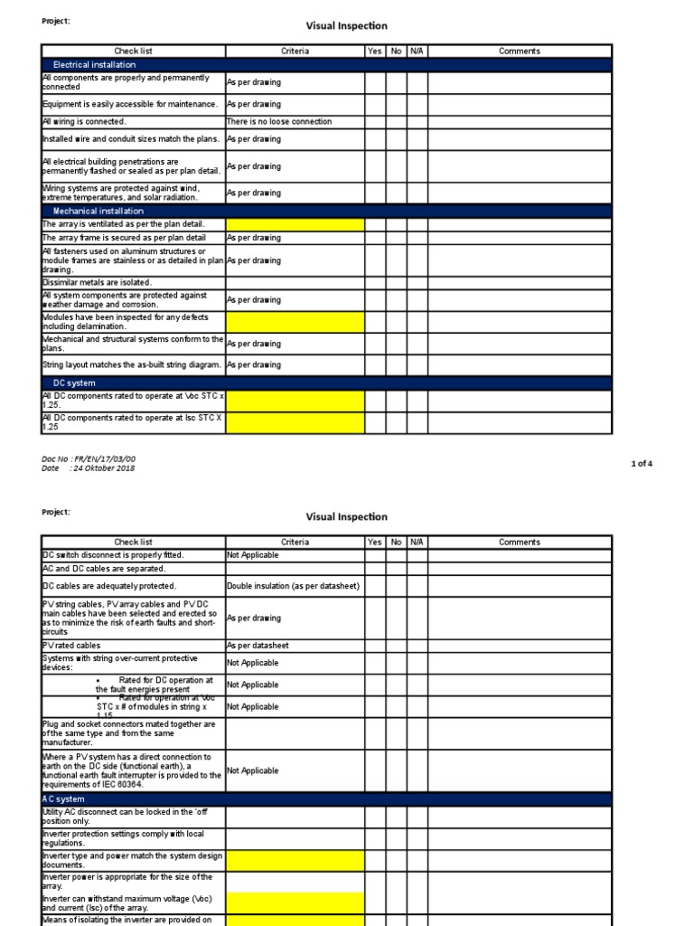 Visual Inspection Checklist for PV Systems | PDF | Electrical Connector ...