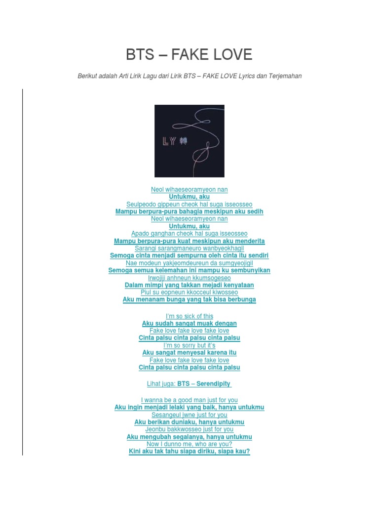 Lirik Lagu Fake Love Bts Malay