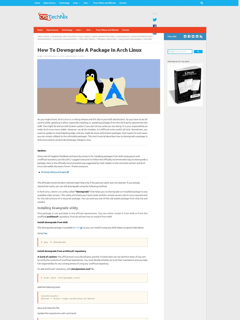 How To Downgrade A Package in Arch Linux - Ostechnix | PDF | System  Software | Cyberspace