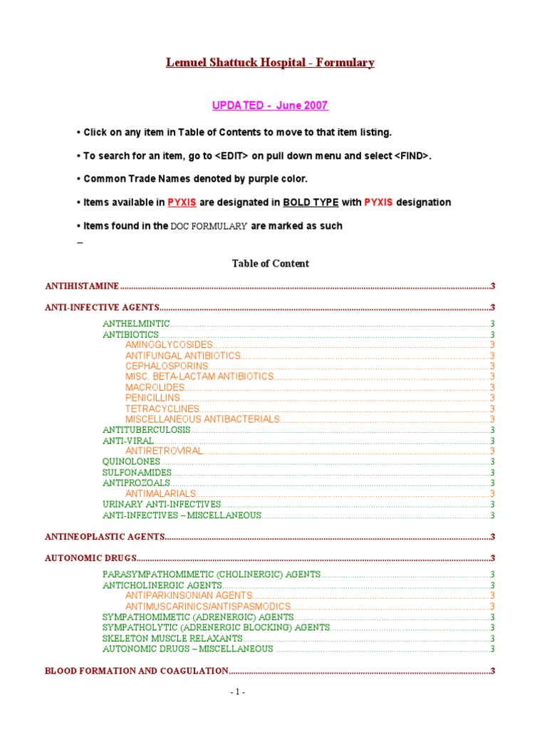 Lemuel Shattuck Hospital - Formulary: UPDATED - June 2007 | PDF ...