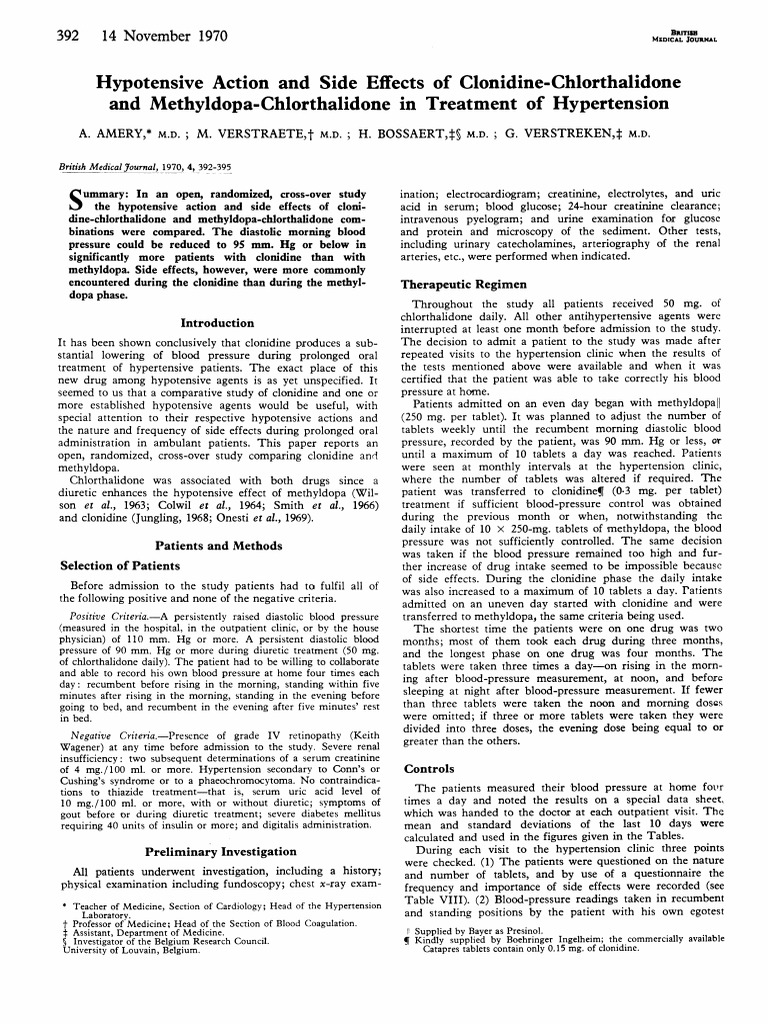 Hypotensive clonidine chlorthalidone and methyldopa chlorthalidone