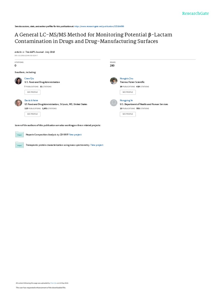 A General LC-MS/MS Method for Monitoring Potential β-Lactam ...
