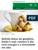 Bebida Detox de Gengibre, Limão e Mel: Comece o Dia Com Energia e A Imunidade em Alta