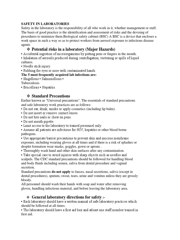 Potential Risks in A Laboratory (Major Hazards) | Download Free PDF ...
