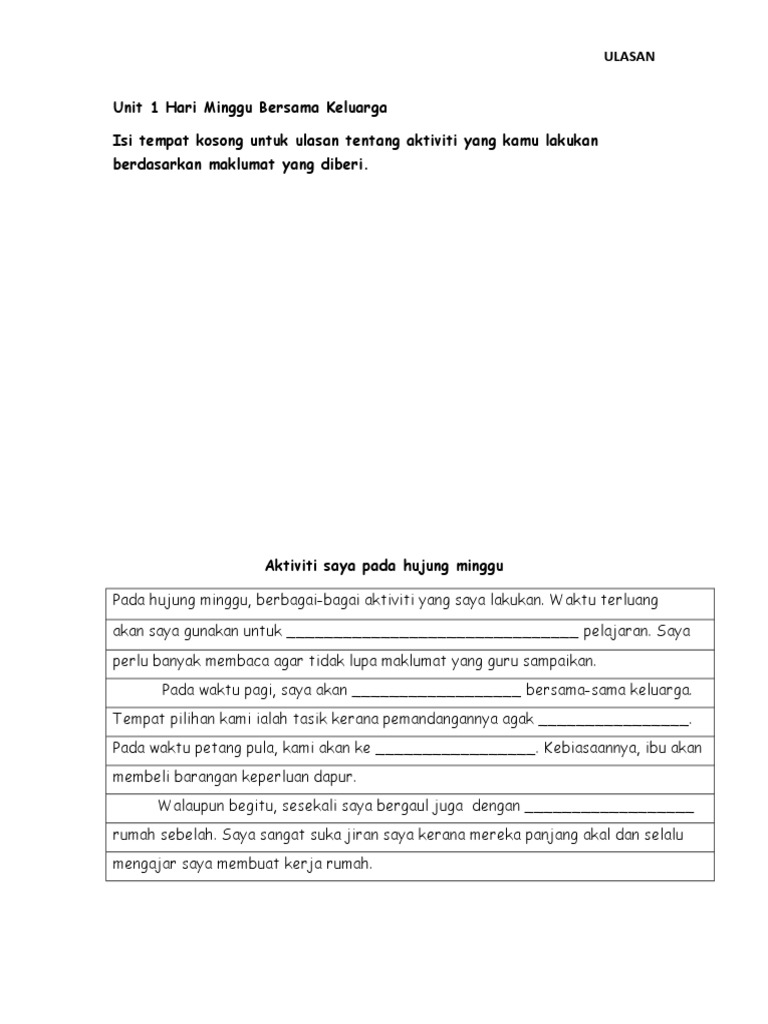 Unit 1 Ulasan Aktiviti Saya Pada Hujung Minggu Pdf