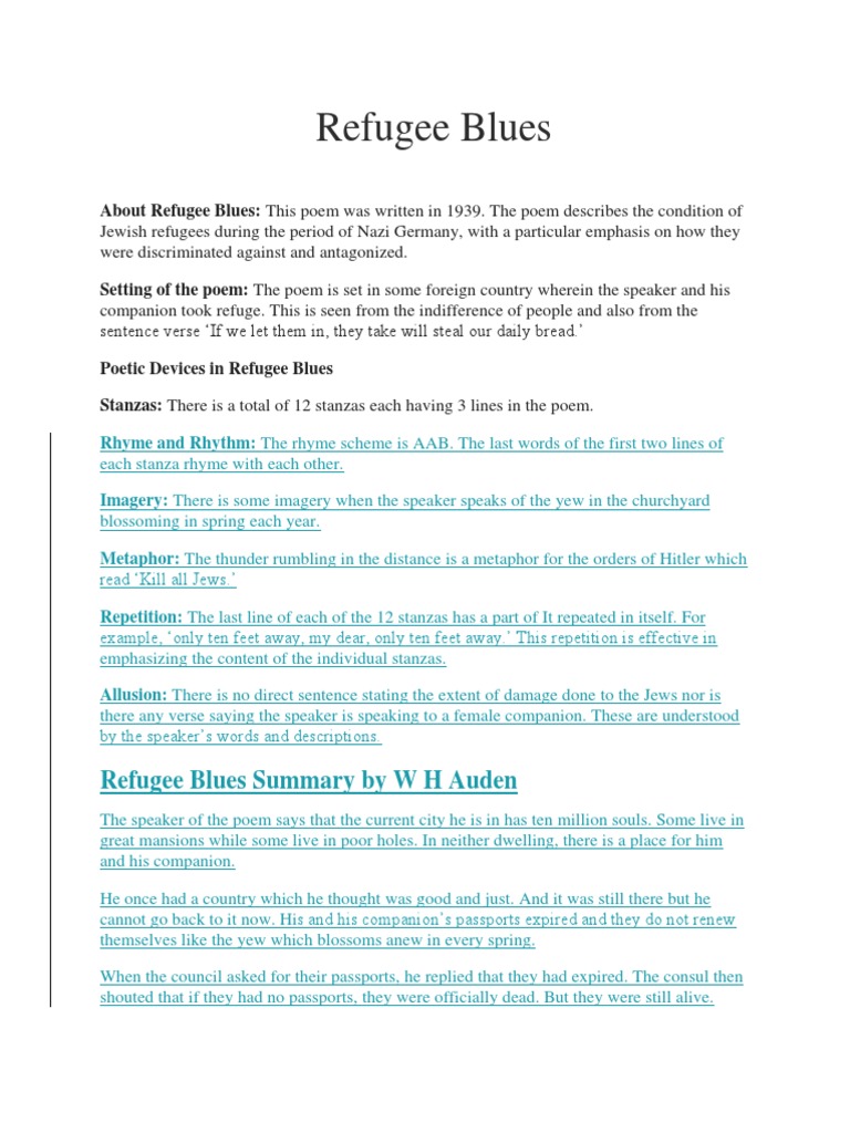 Refugee Blues PDF Poetry