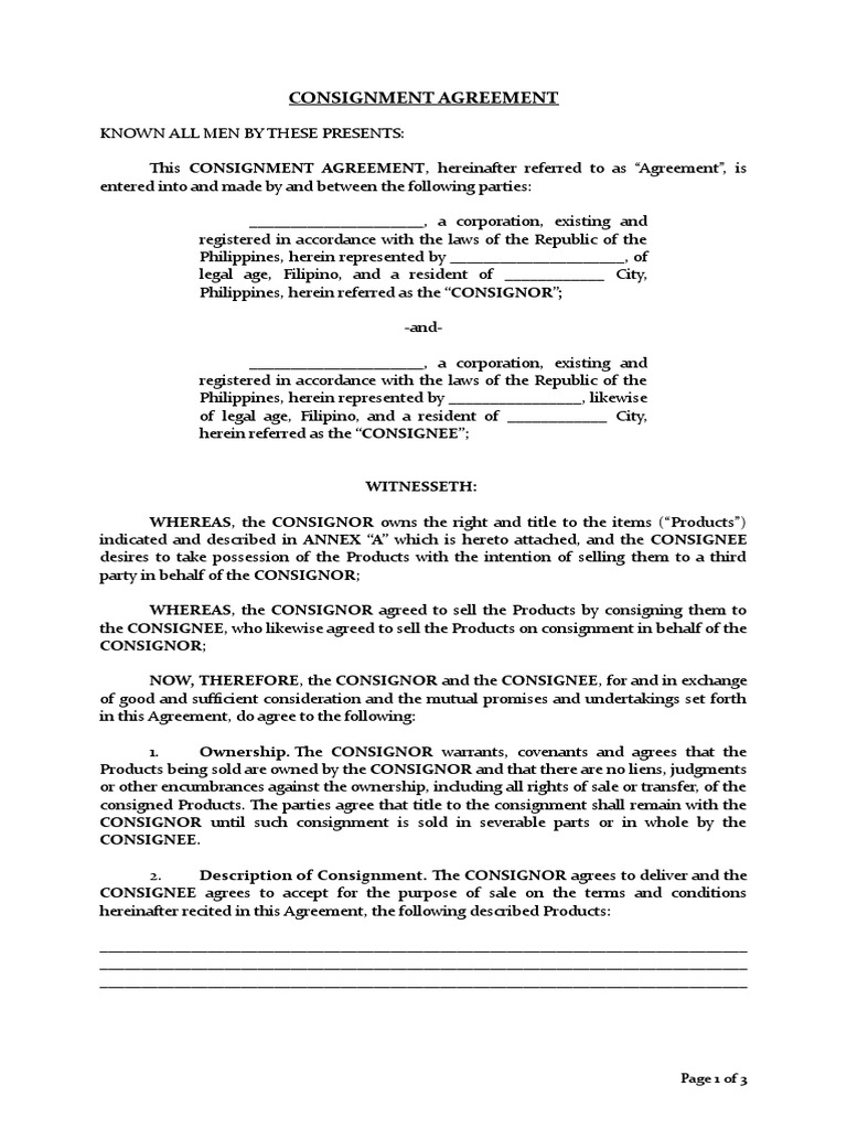 Consignment Agreement Template | PDF | Common Law | Justice