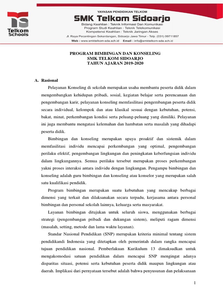 Program BK SMK Telkom Sidoarjo 2019-2020 | PDF | Karier & Perkembangan ...