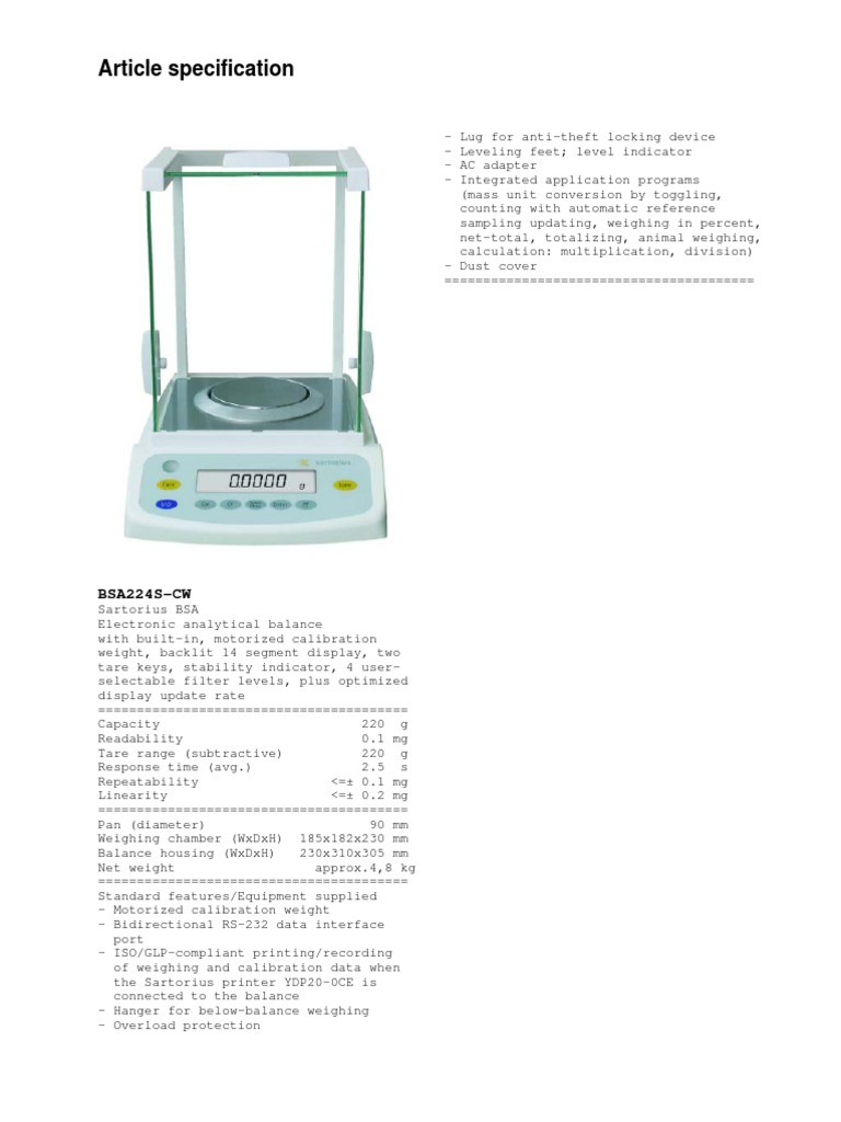 Sartorius Analytical Balance PDF Calibration Computer Engineering