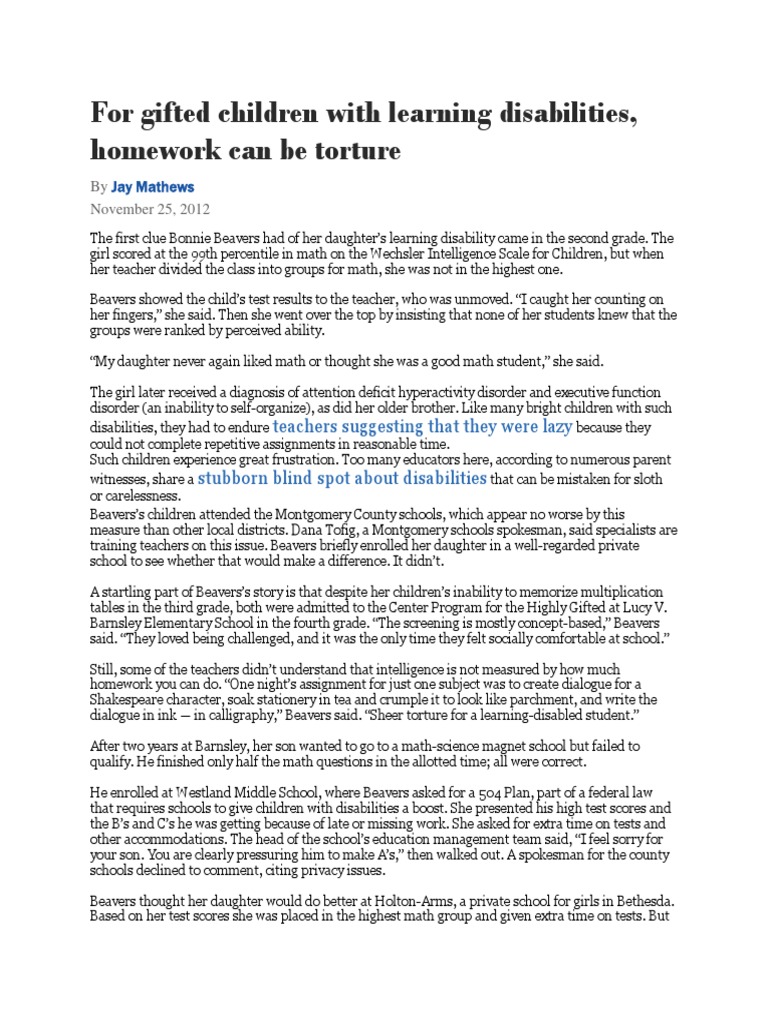 Gifted Kids with Learning Disabilities | PDF | Homework | Intellectual ...