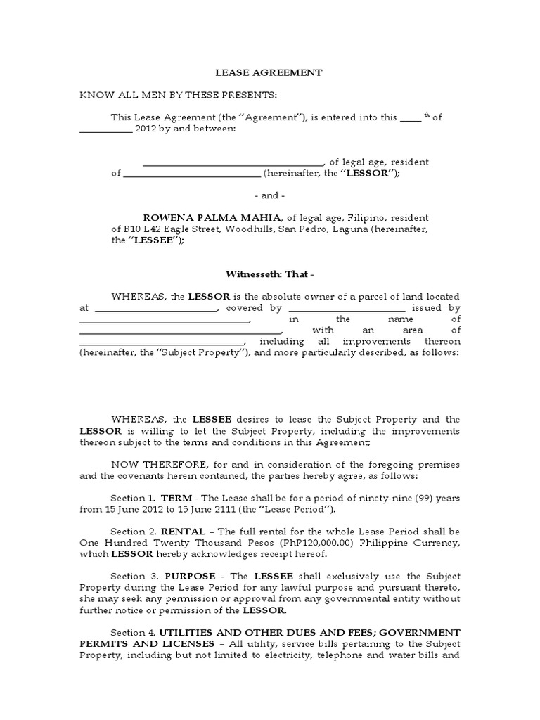 99-Year Lease Agreement Template | PDF | Lease | Eminent Domain