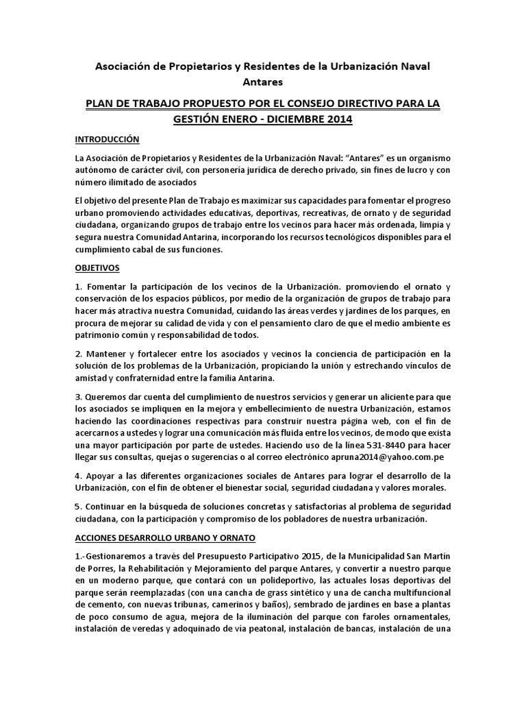 Plan de Trabajo 2014 para Antares | PDF | Negocios | Hogar, jardinería ...