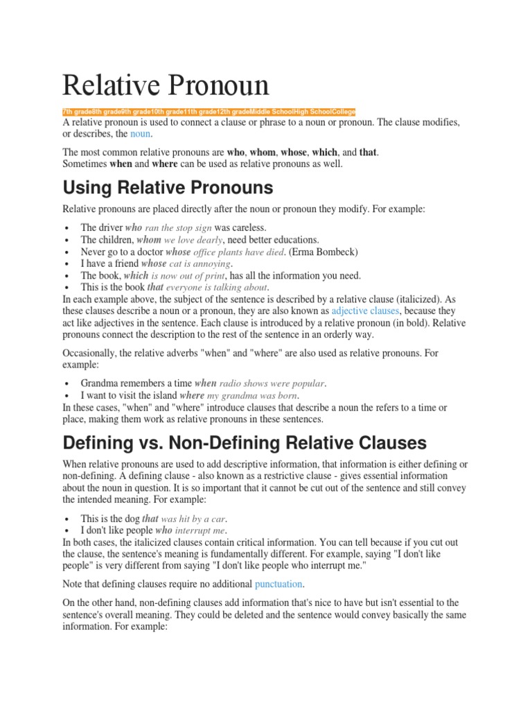 Understanding Relative Pronouns | PDF | Pronoun | Noun