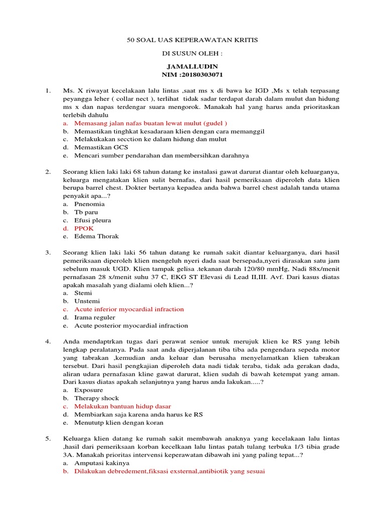 50 Soal Uas Keperawatan Kritis Jamal