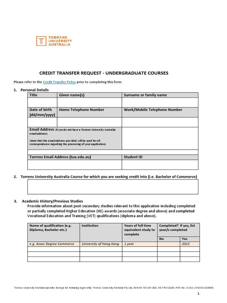 Transfer Credit At The Undergraduate Level – COHS