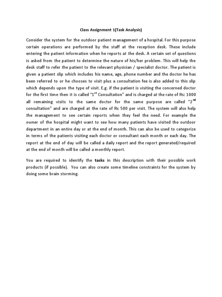 Class Assignment 1 (Task Analysis) : ST ND | PDF