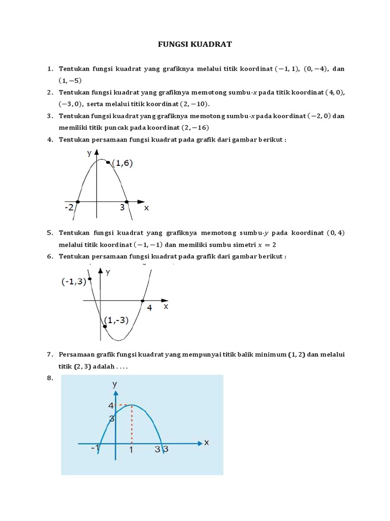 Soal Fungsi Kuadrat