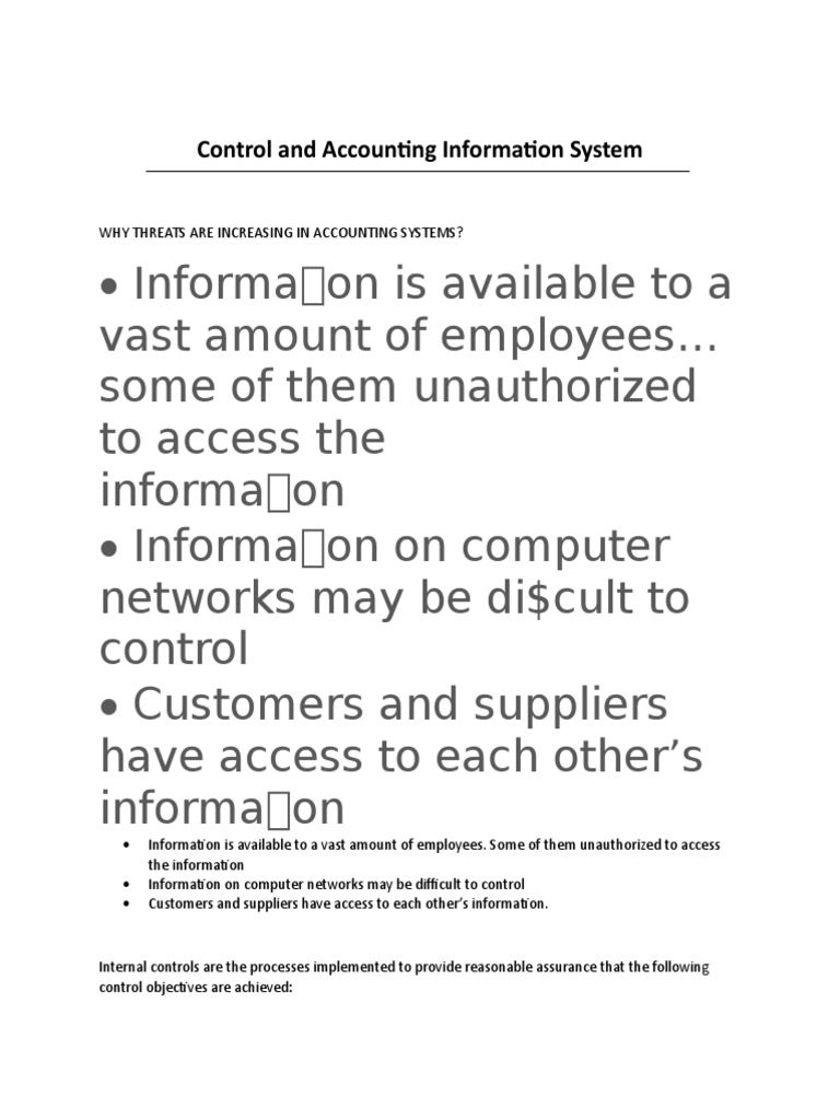 Control and Accounting Information System | PDF | Internal Control ...