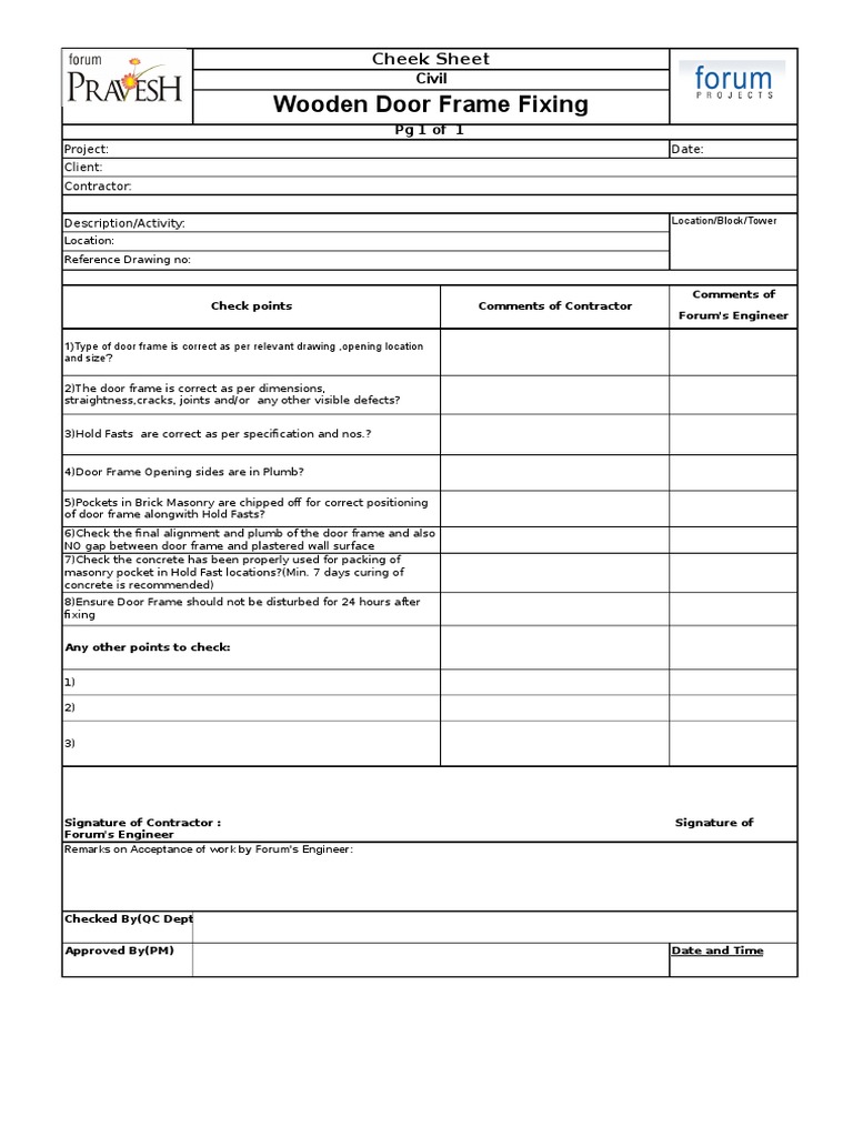 Wooden Door Frame Fixing Cheek Sheet PDF Masonry Door