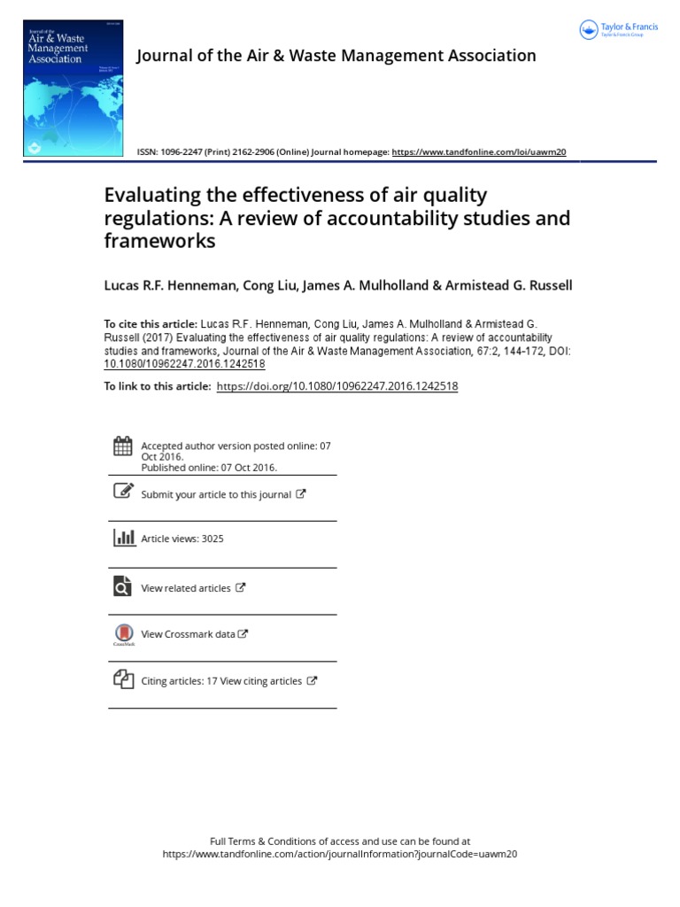 Evaluating The Effectiveness of Air Quality Regulations A Review of ...
