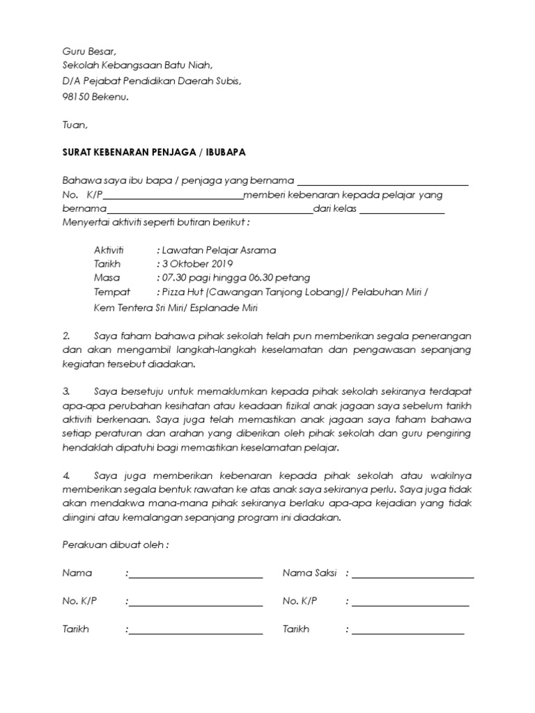 Surat Kebenaran Penjaga Ibubapa Pdf