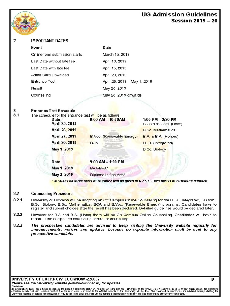 Lucknow University UG Admission Guide | PDF | Bachelor's Degree ...