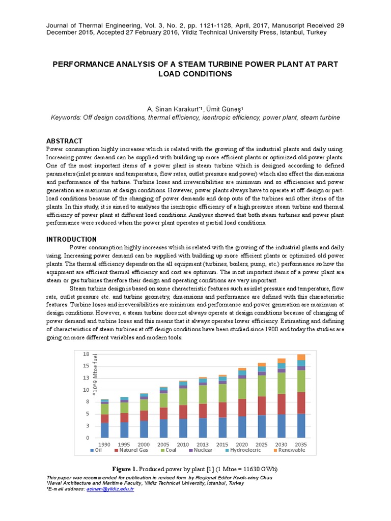 Performance Analysis of A Steam Turbine Power Plant at Part Load ...