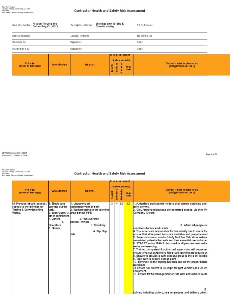 Contractor Safety Risk Assessment Guide | PDF | Risk Assessment ...