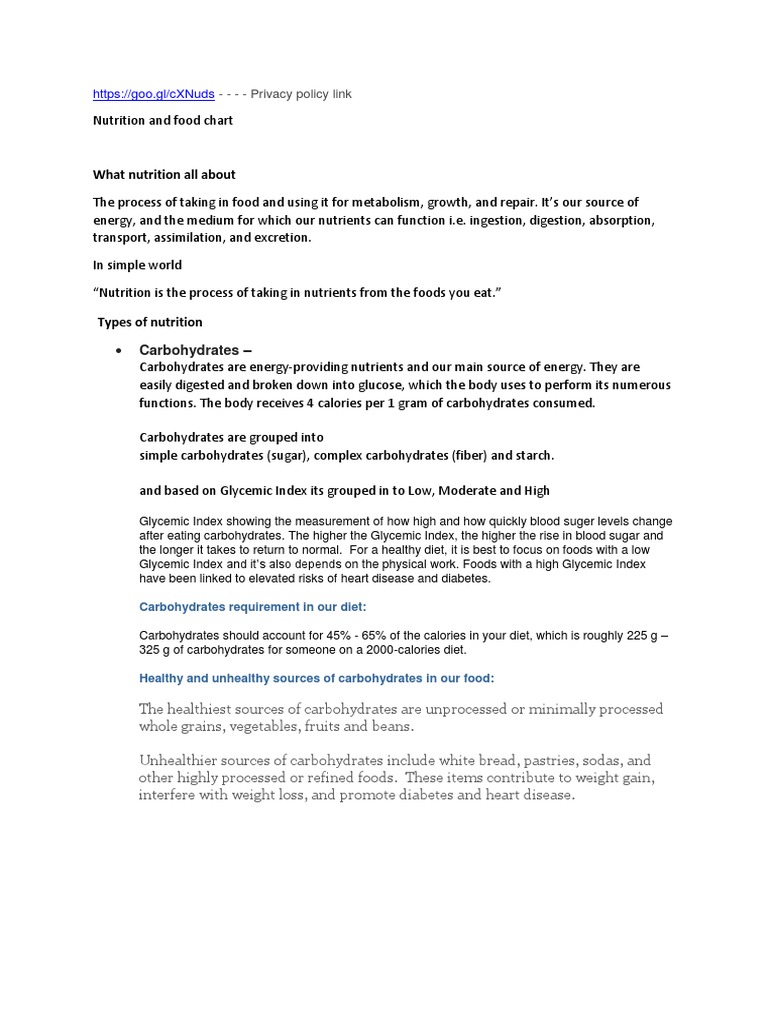 Nutrition Value Chart for Foods | PDF | Dietary Fiber | Diet & Nutrition