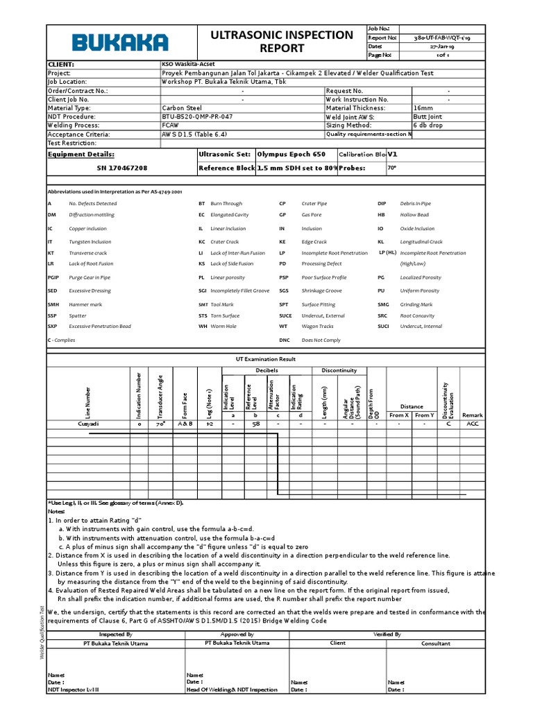 Ultrasonic Weld Inspection Report | PDF | Nondestructive Testing | Welding