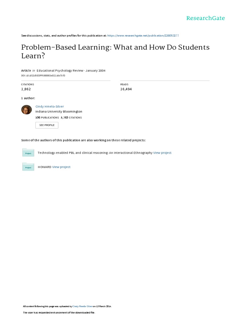 Problem-Based Learning What and How Do Students Le PDF | PDF | Project ...