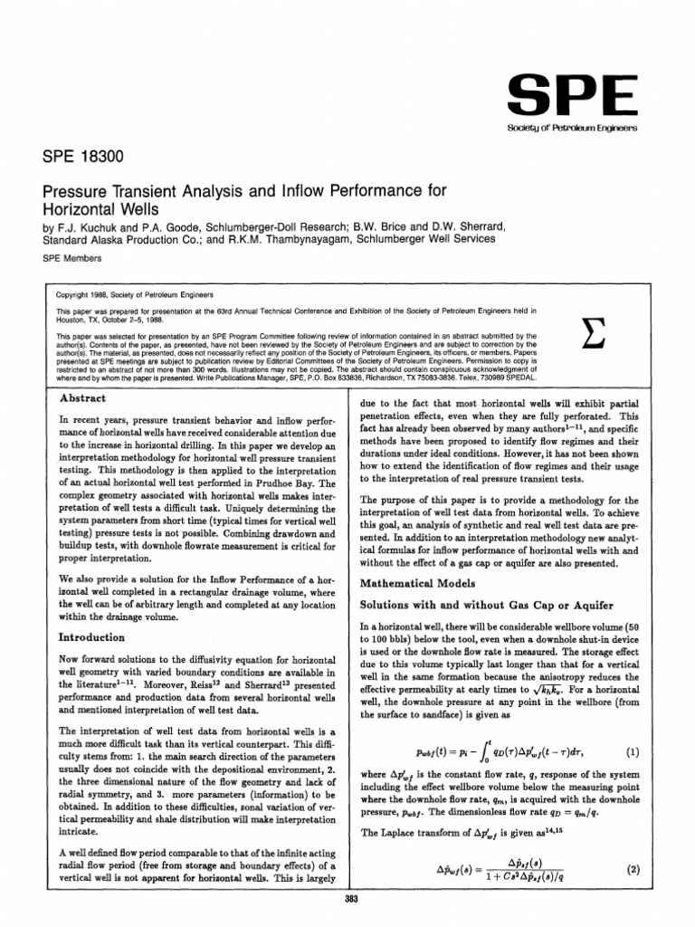 Pressure Transient Analysis and Inflow Performance For Horizontal Wells ...