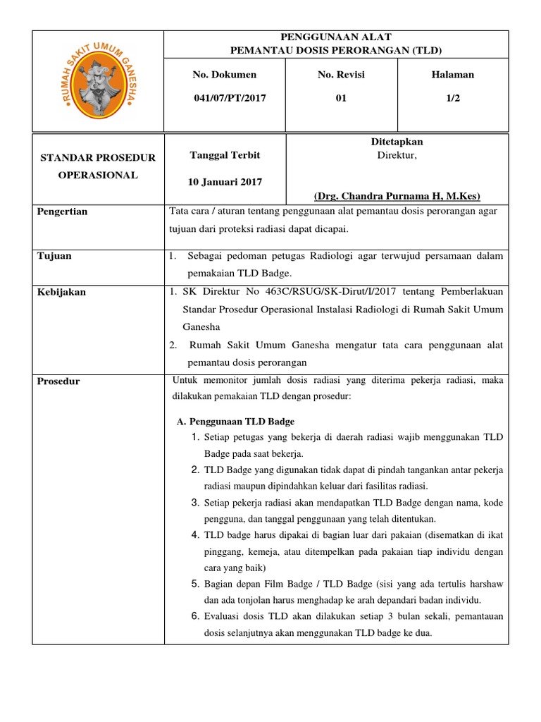 Prosedur Penggunaan TLD Badge Radiologi | PDF