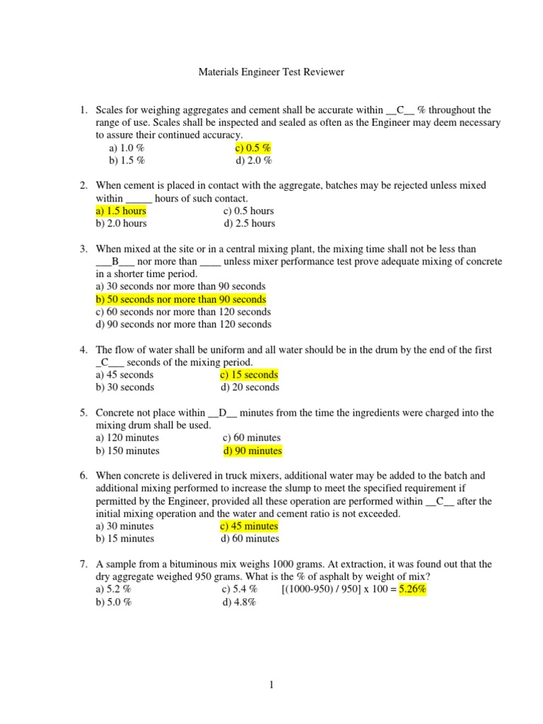 Materials Engineer Exam Reviewer | PDF | Asphalt | Road Surface