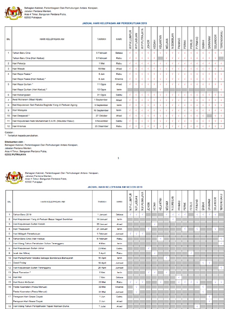 Hari Kelepasan Am 2019
